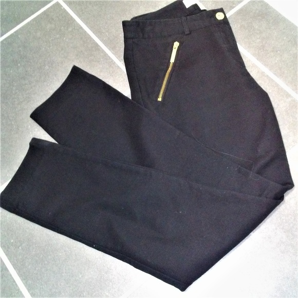 Michael Kors Black Straight Leg Pant Gold Tone Zip - Picture 7 of 8